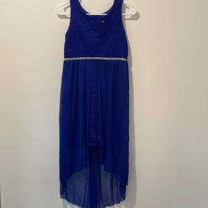 Poppies and roses beautiful royal blue fancy high low step through dress